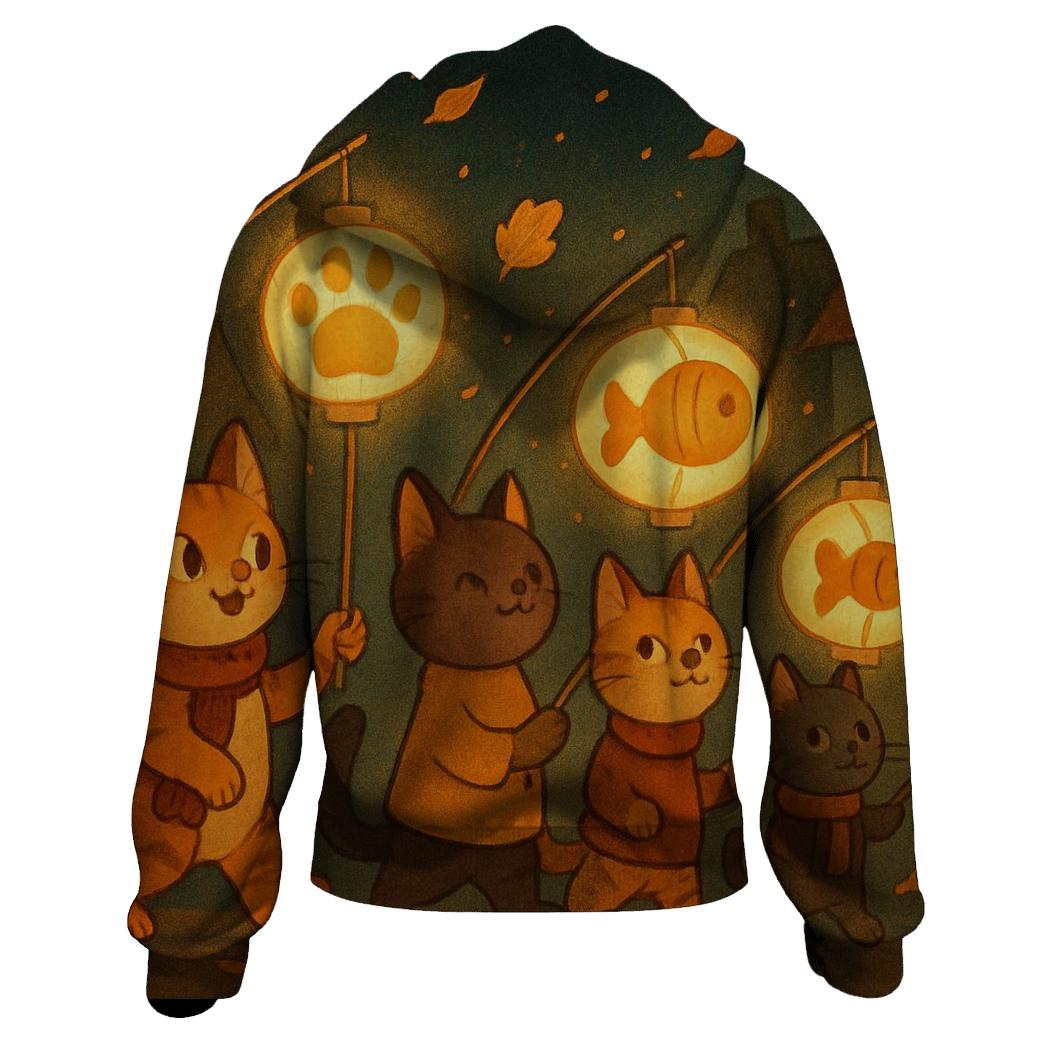 Autumn Lantern Parade Cats heavyweight hoodies