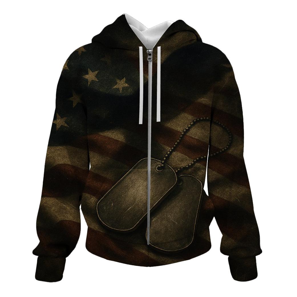 Dog Tags On Flag Shadowed By Wings hoodie styles