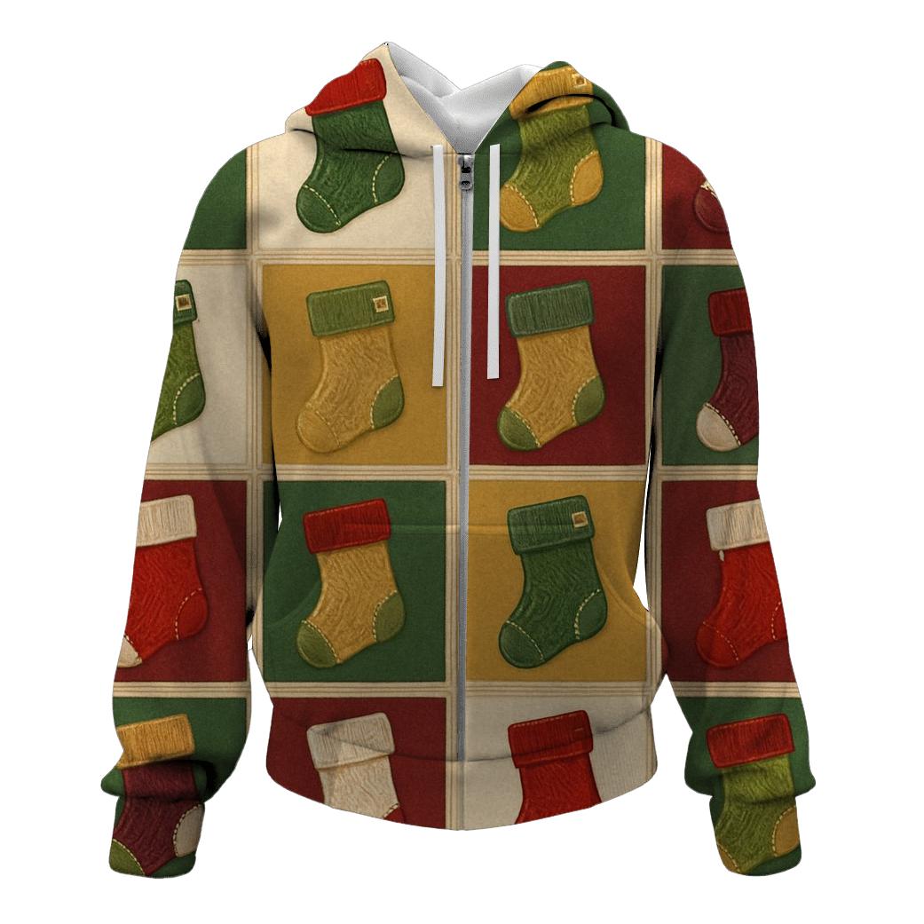 Christmas Stocking Patchwork Tiles On Beige Background designer hoodies