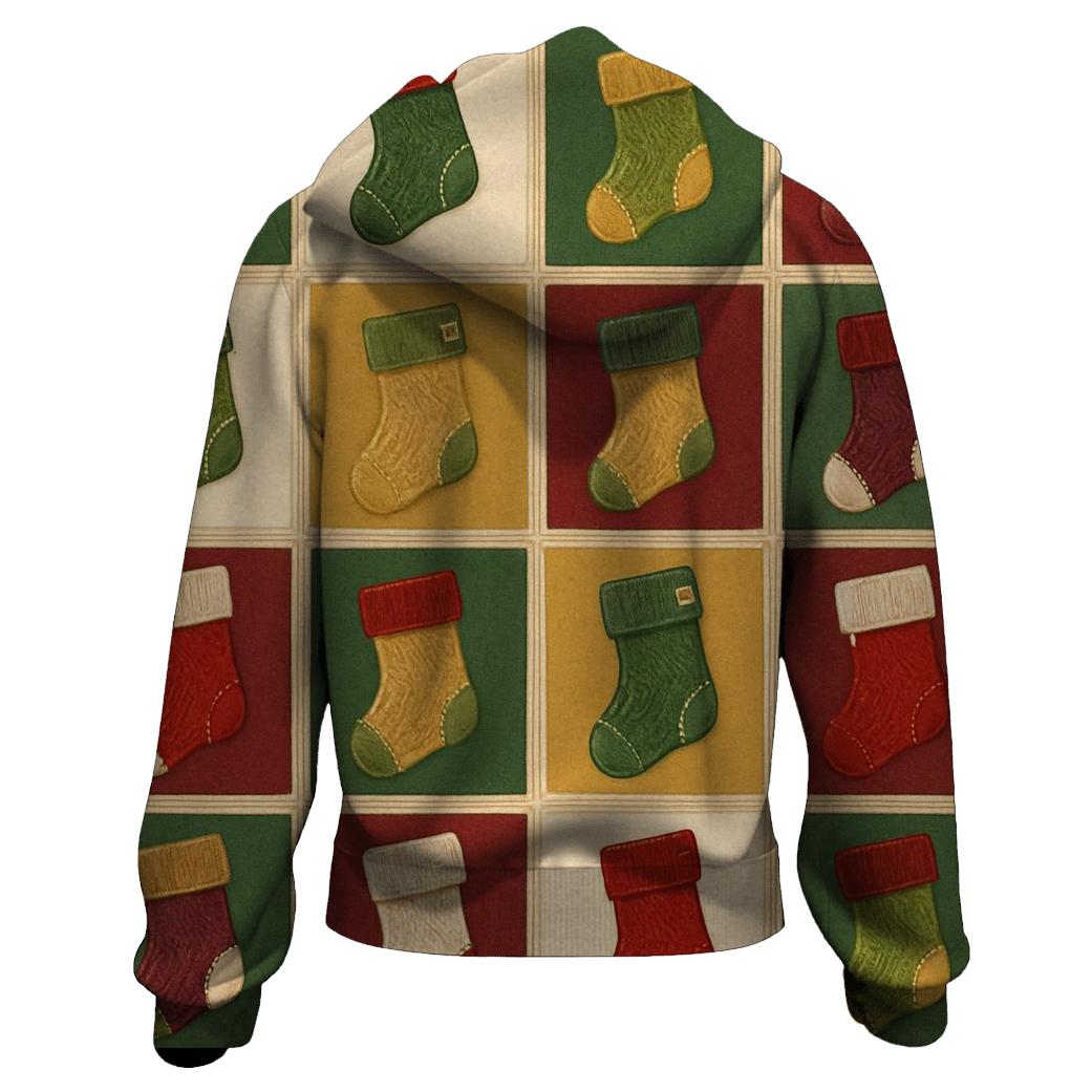 Christmas Stocking Patchwork Tiles On Beige Background designer hoodies