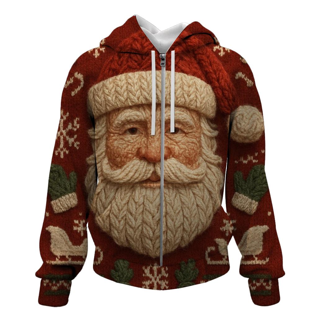 Knitted Pattern Candy Cane Santa zip-up hoodies