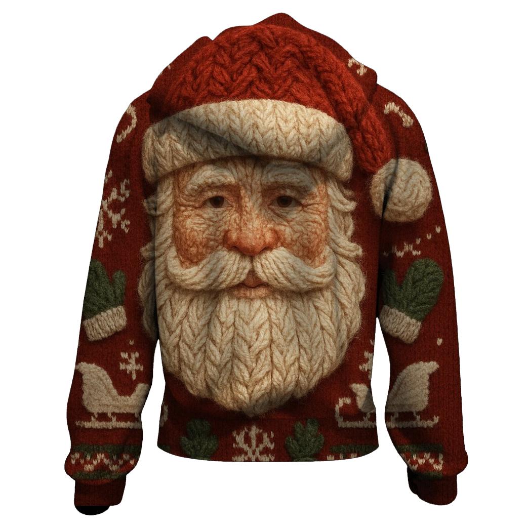 Knitted Pattern Candy Cane Santa zip-up hoodies