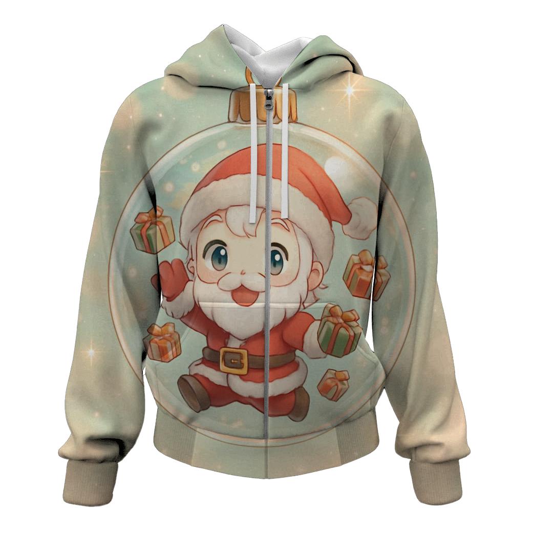 Chibi Santa In Ornament Bubble Float zip-up hoodies