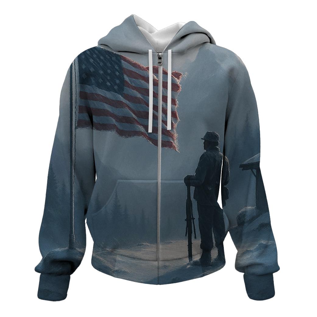 Mountain Watchpost Flag In Winter Quiet custom hoodies
