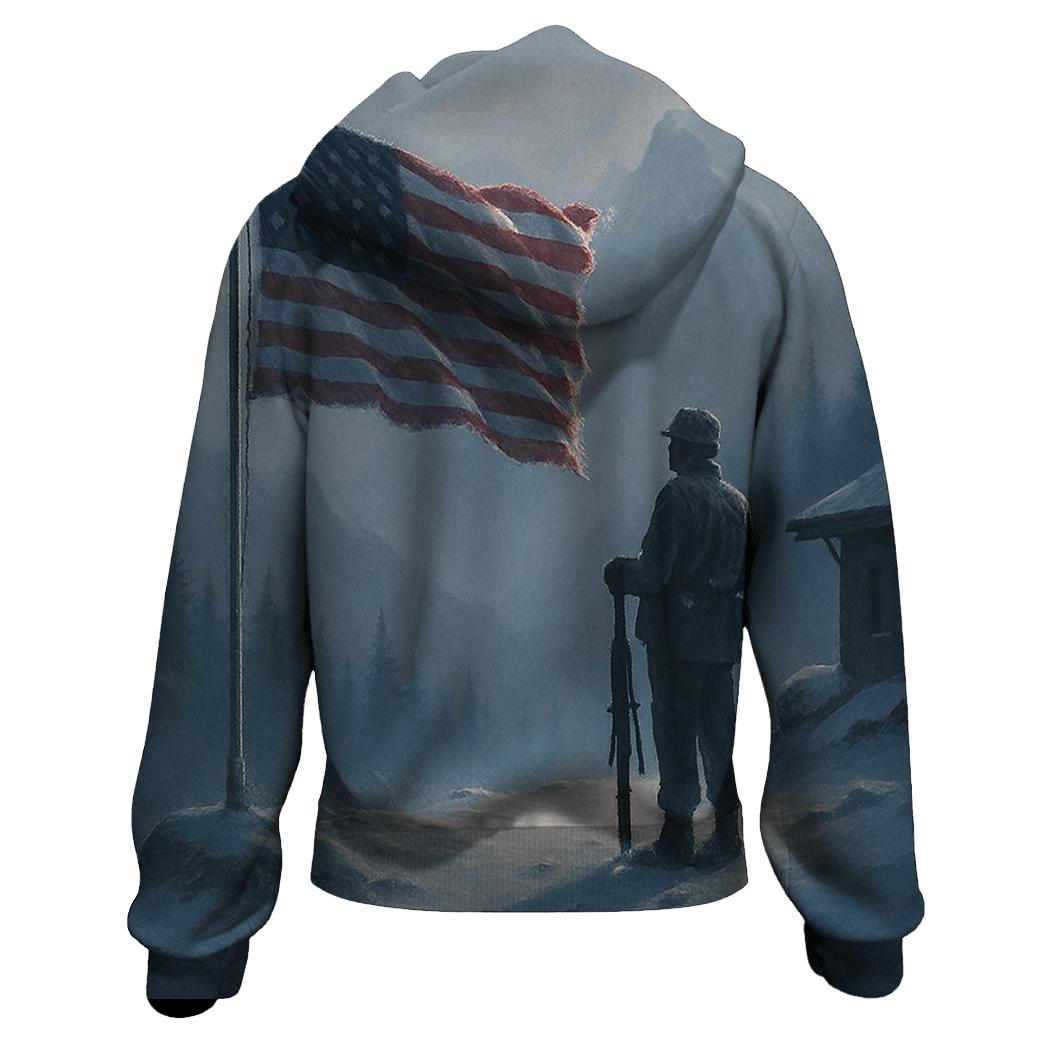 Mountain Watchpost Flag In Winter Quiet custom hoodies