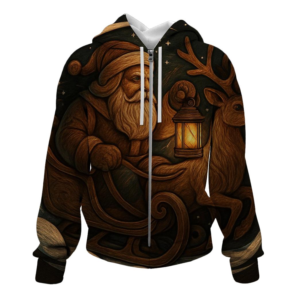 Vintage Wood Carved Santa Lantern Ride lightweight hoodies