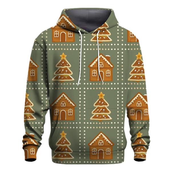 Gingerbread Village Block Repeat On Sage Background pullover hoodies