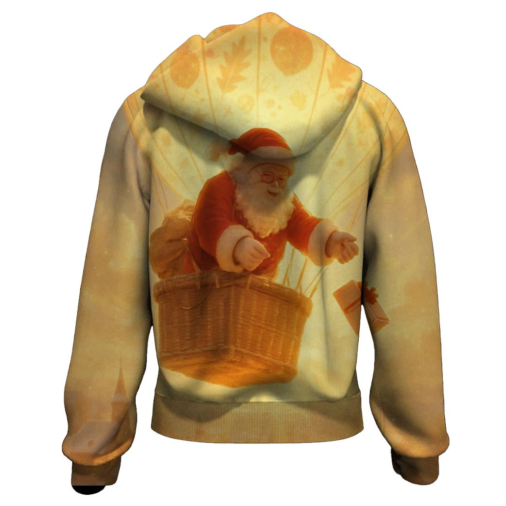Golden Sunrise Santa Delivering By Hot Air Balloon pullover hoodies
