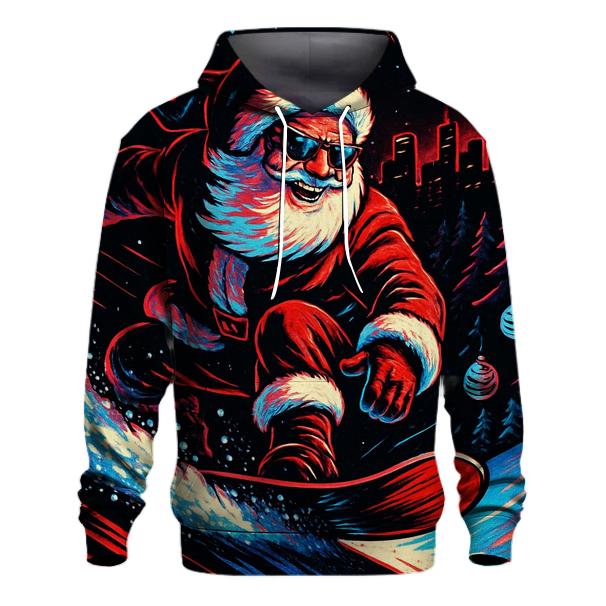 Neon Streetwear Santa On Snowboard embroidered hoodies