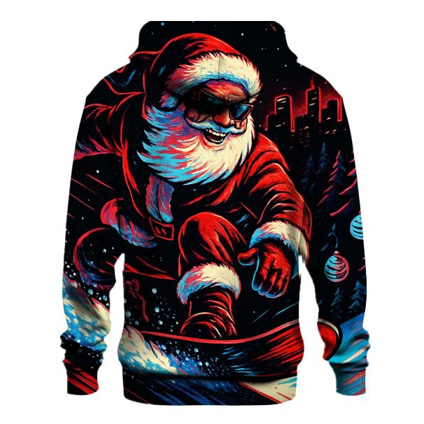 Neon Streetwear Santa On Snowboard embroidered hoodies