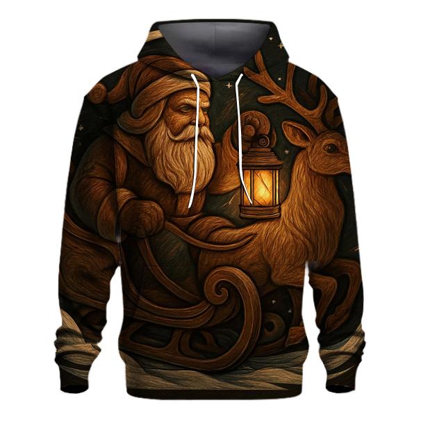 Vintage Wood Carved Santa Lantern Ride pullover hoodies