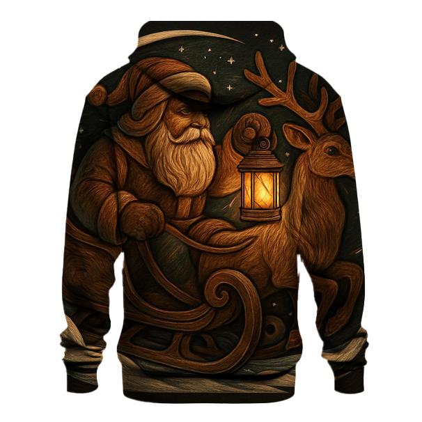 Vintage Wood Carved Santa Lantern Ride pullover hoodies