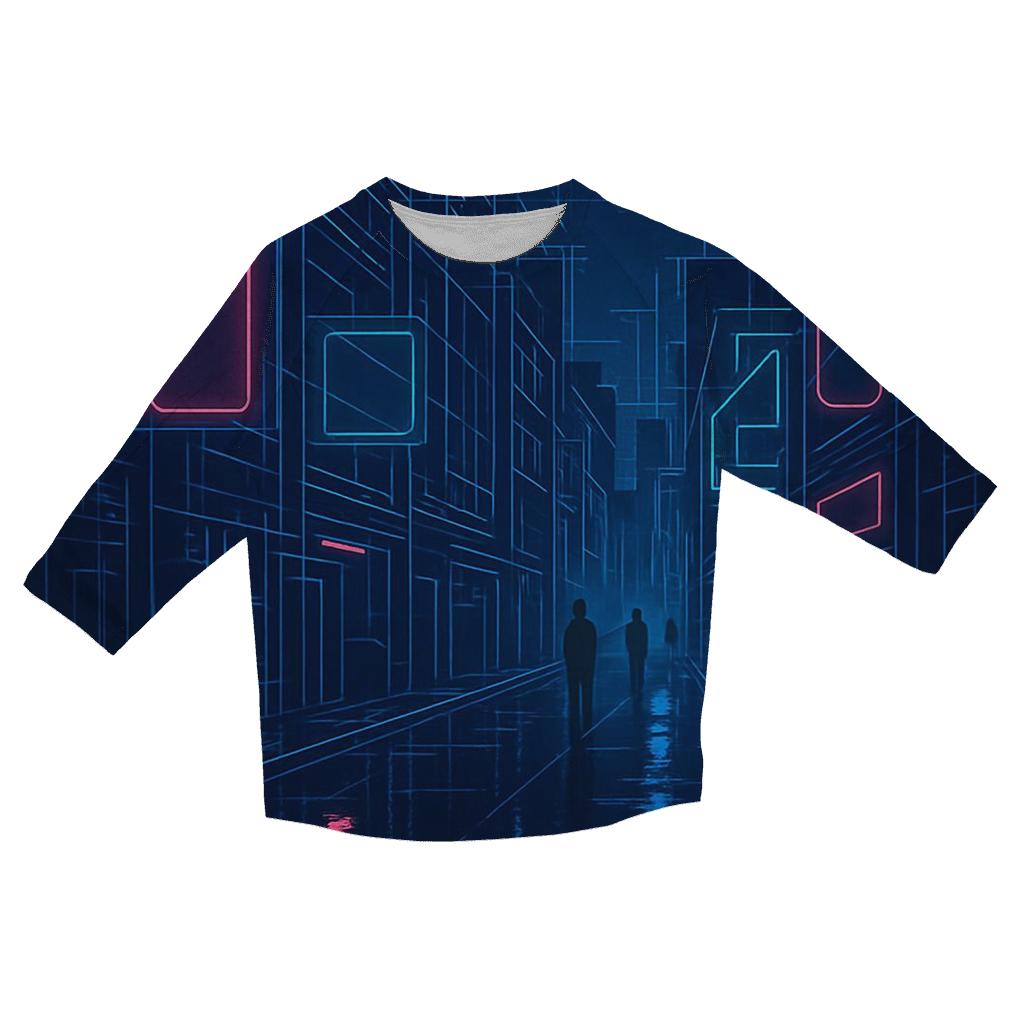 Neon Rain City Blueprint printed three quarter sleeve shirts