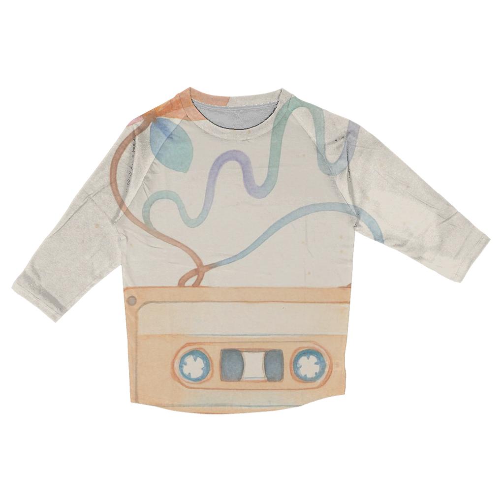 Watercolor Cassette Bloom printed three quarter sleeve shirts