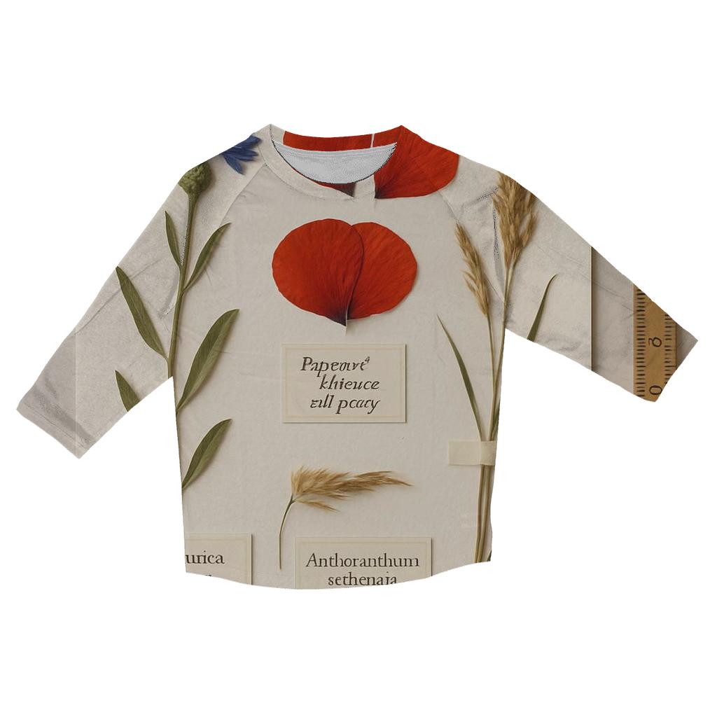 Pressed Wildflower Herbarium Page With Field Labels personalized 3/4 sleeve tees