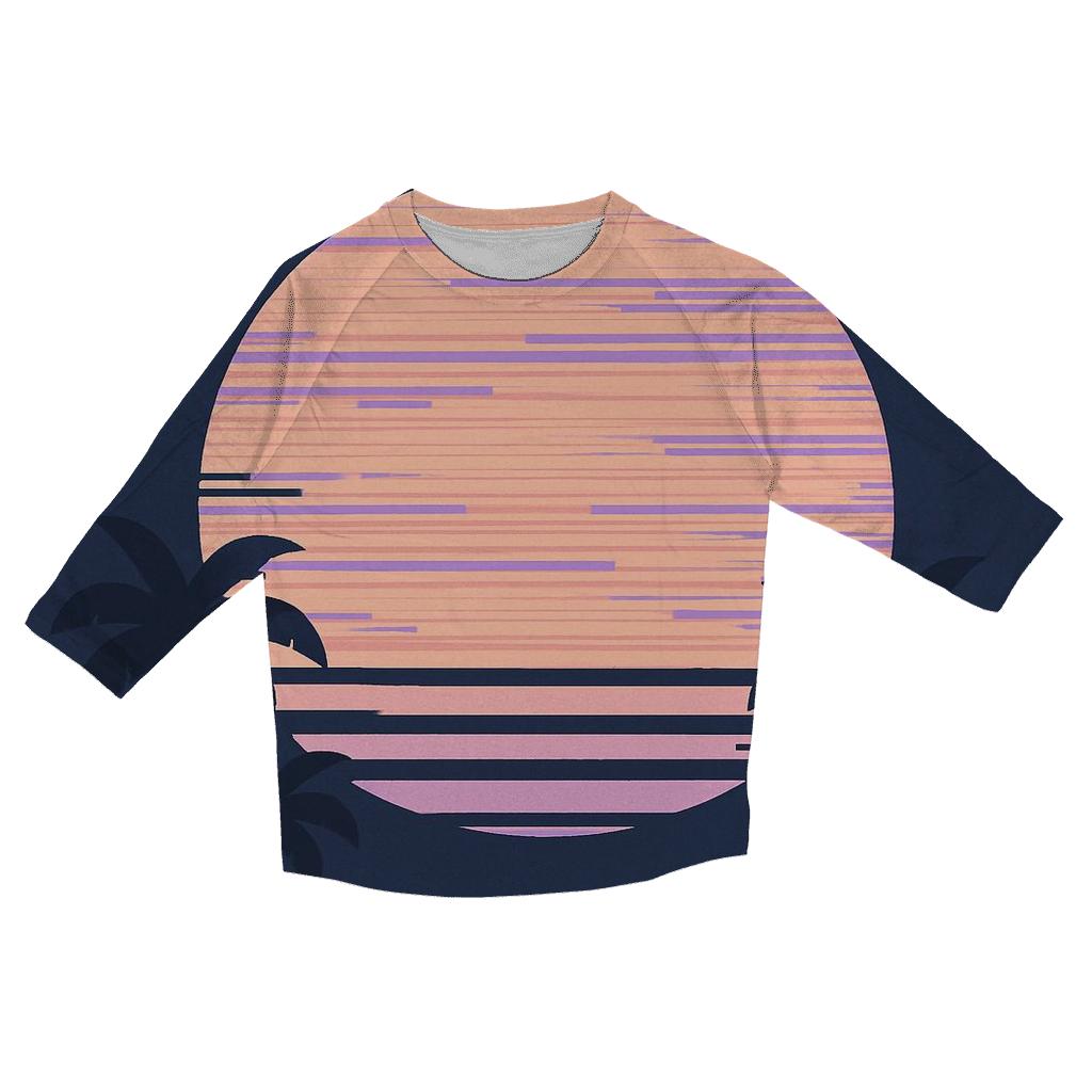 VHS Moonrise Scanlines printed three quarter sleeve shirts