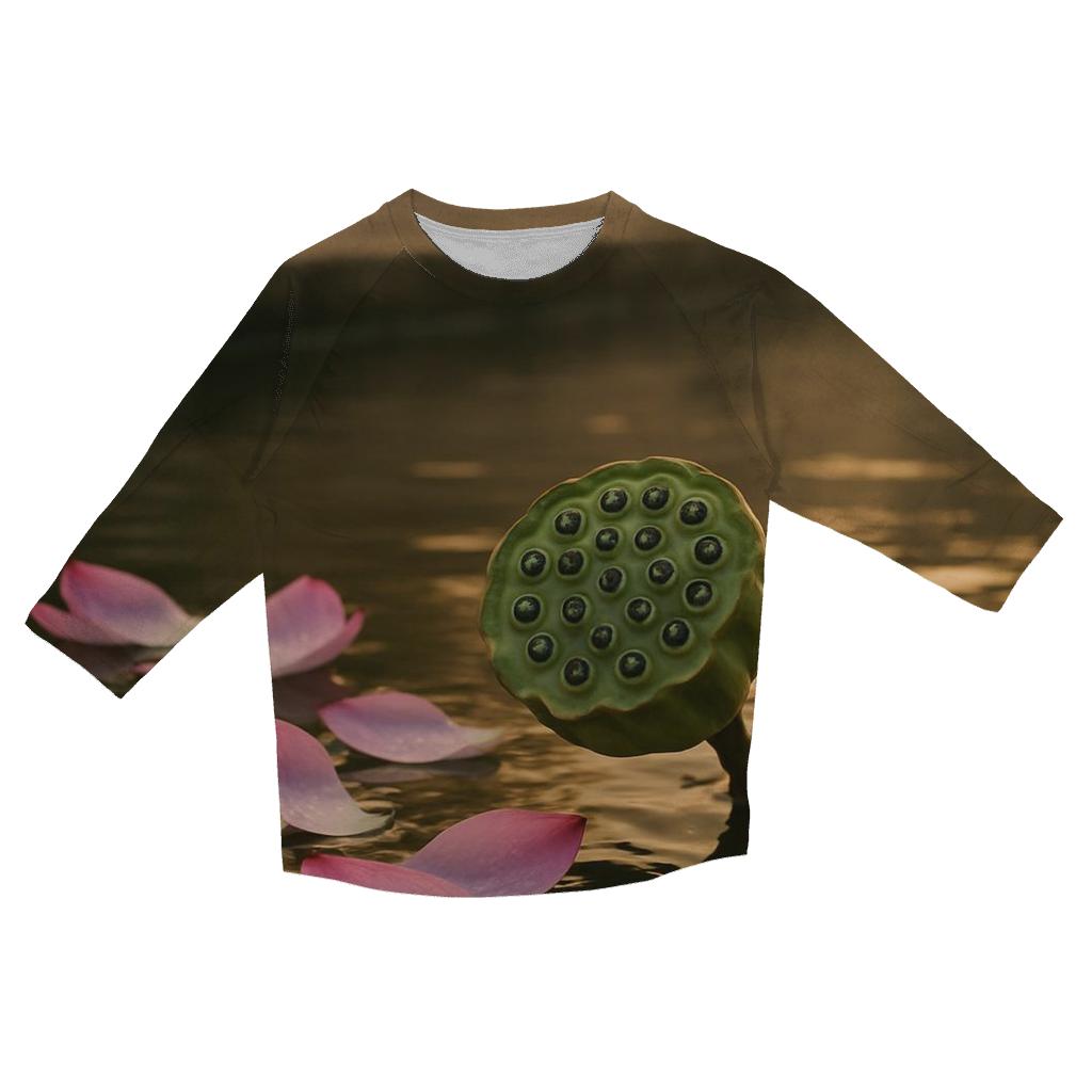Lotus Seed Pod And Petals In Temple Pond Stillness fashion 3/4 sleeve shirts