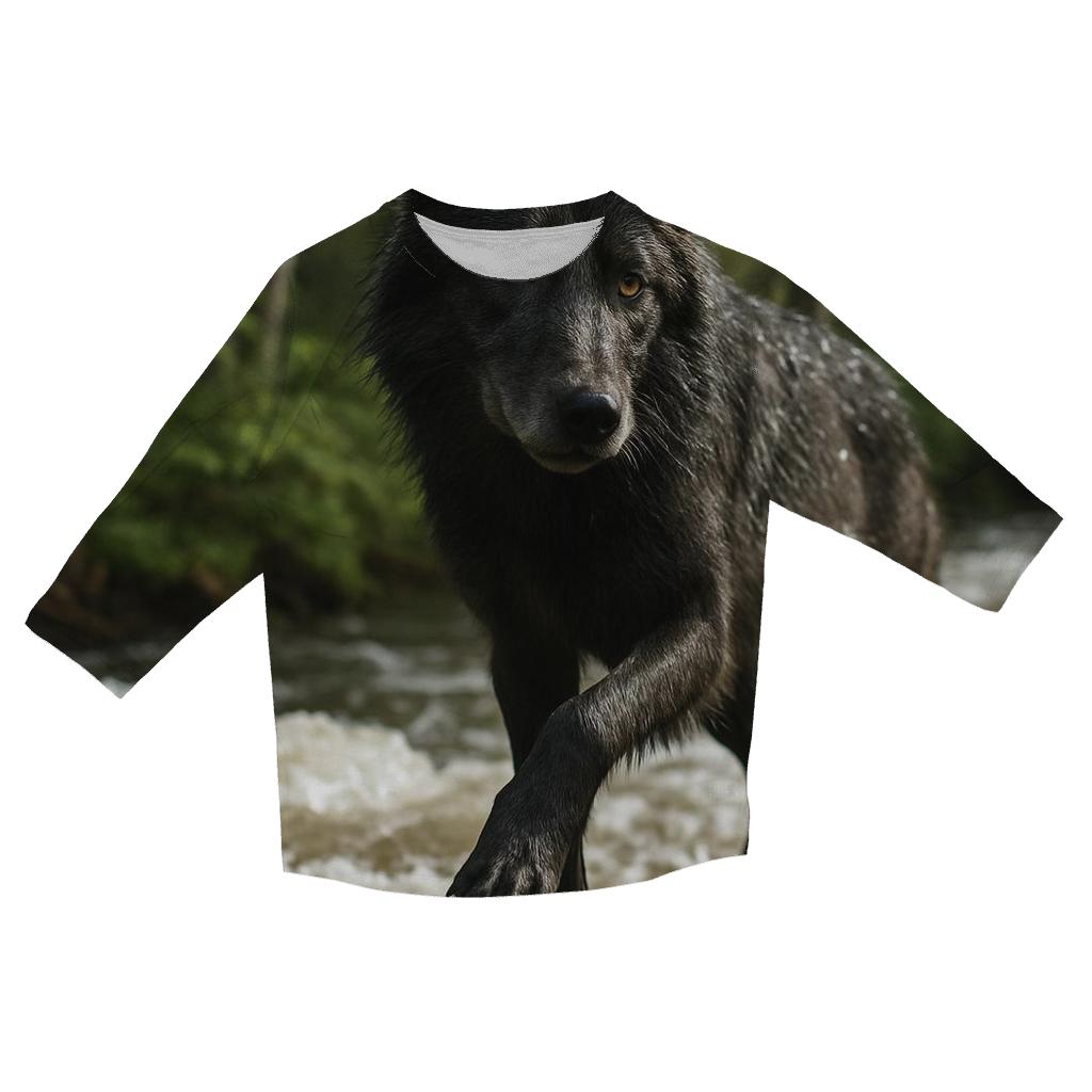 Riparian Wolf Listening Over Spring Floodwater fashion 3/4 sleeve shirts