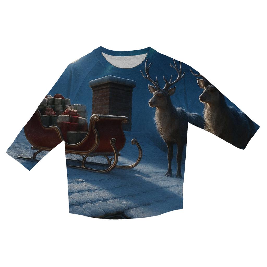 Midnight Sleigh On A Frosted Rooftop fashion 3/4 sleeve shirts