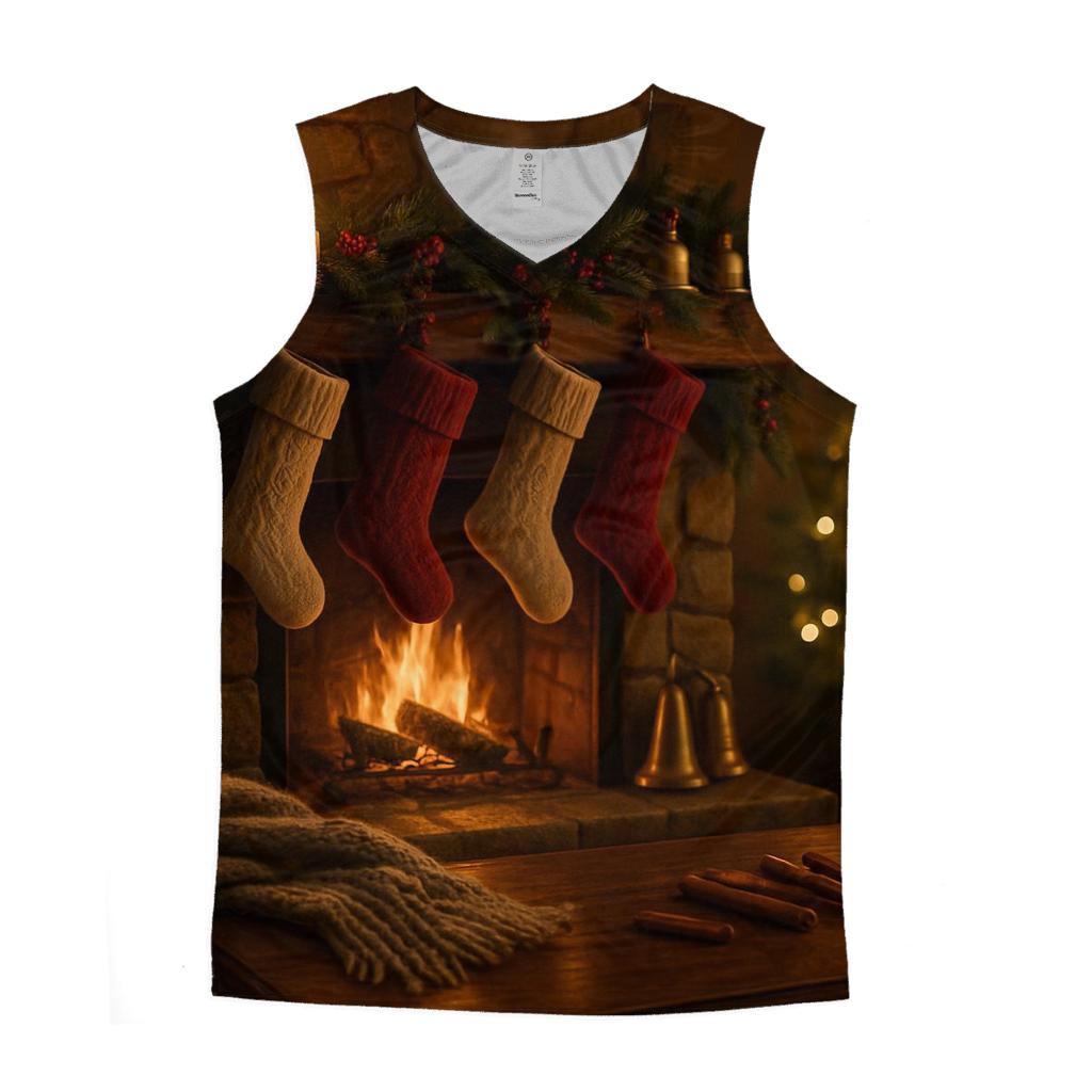 Candlelit Hearth And Evergreen Stockings sports performance tank tops
