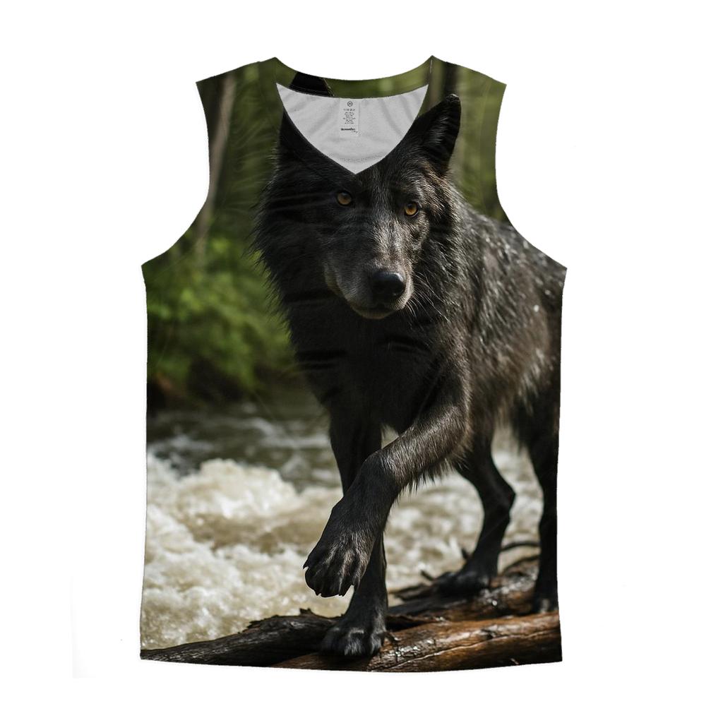 Riparian Wolf Listening Over Spring Floodwater trendy fitted tank tops