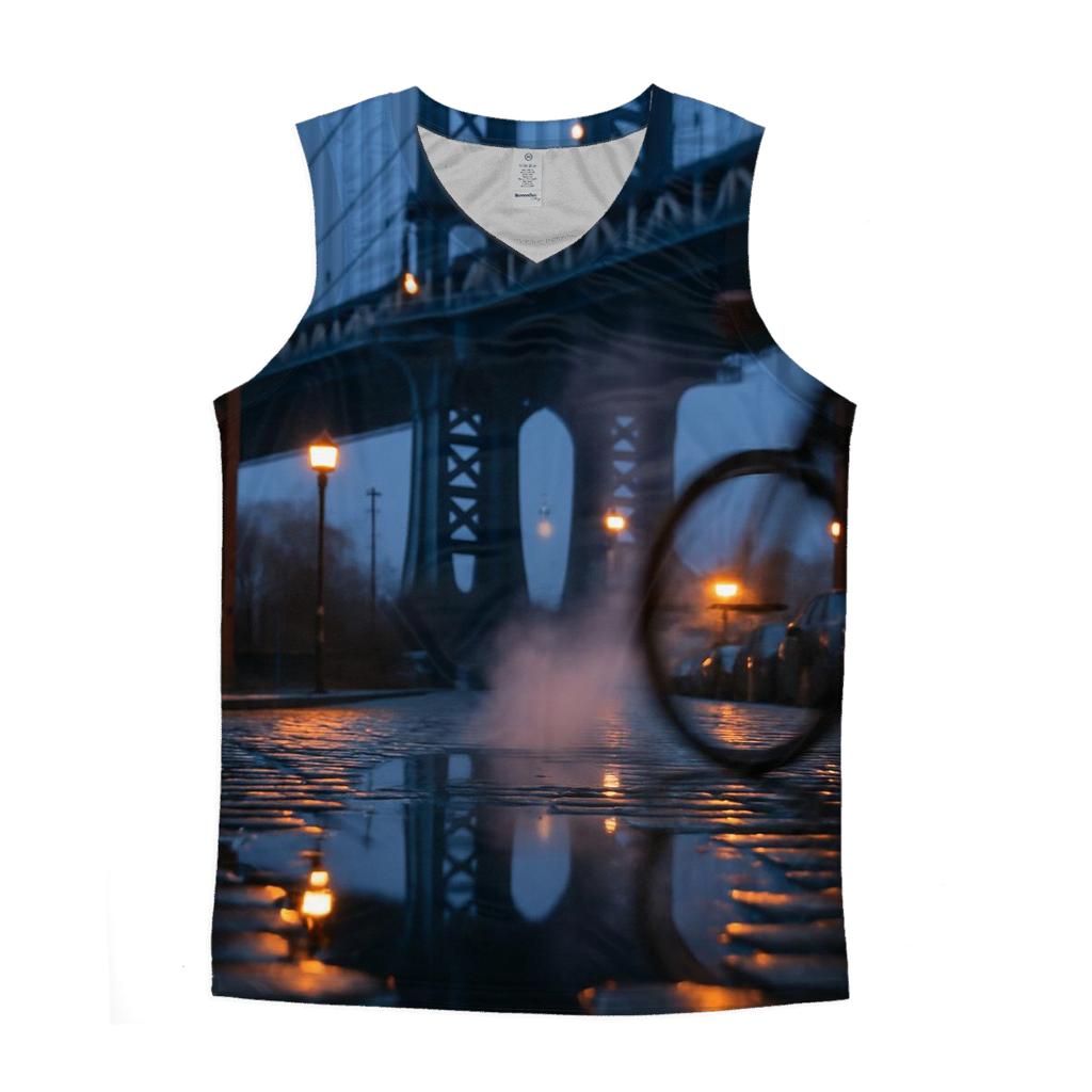 Rain Polished Cobblestones In DUMBO With Manhattan Bridge graphic print tank tops