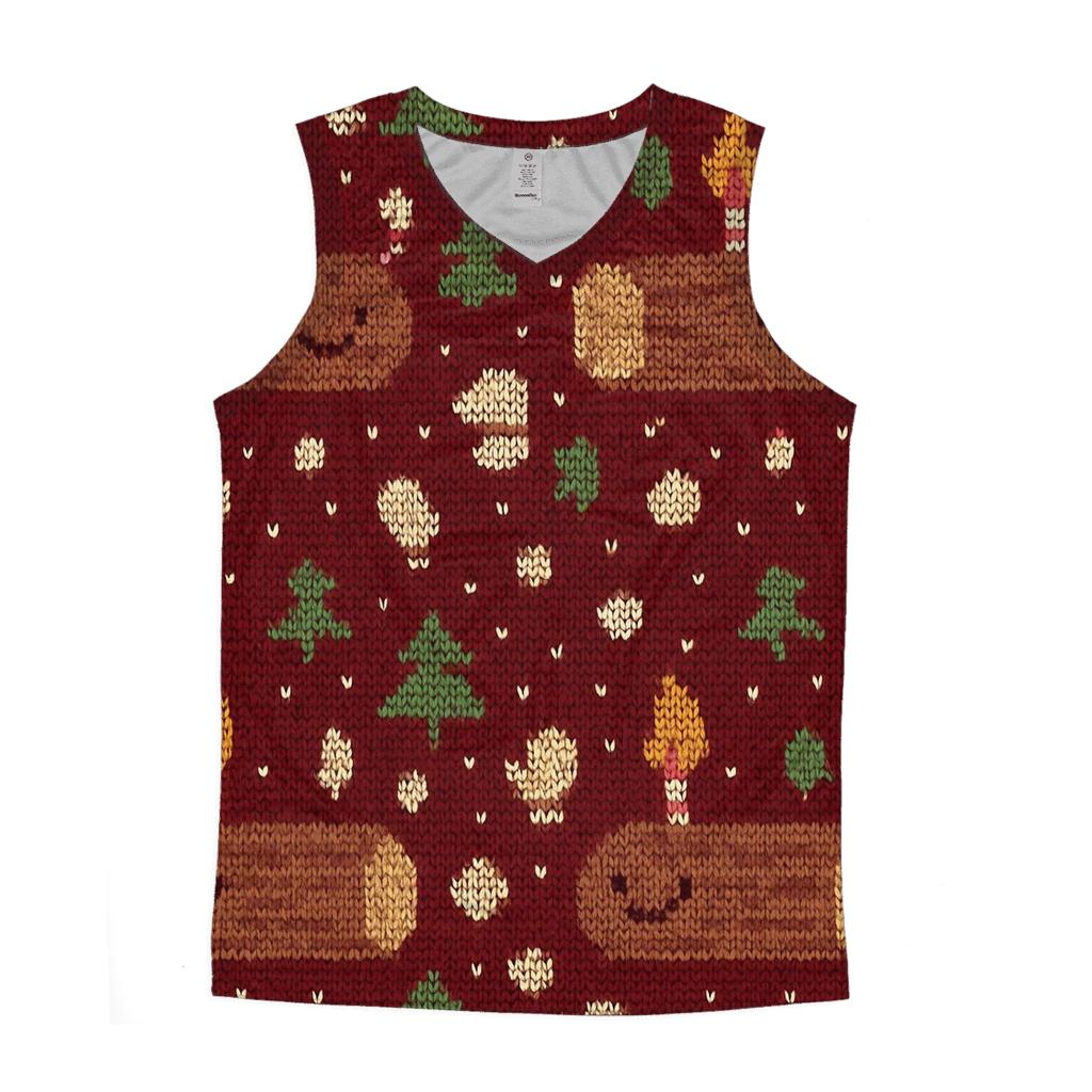 Jolly Yule Log Pixel Parade Design cotton sleeveless tops