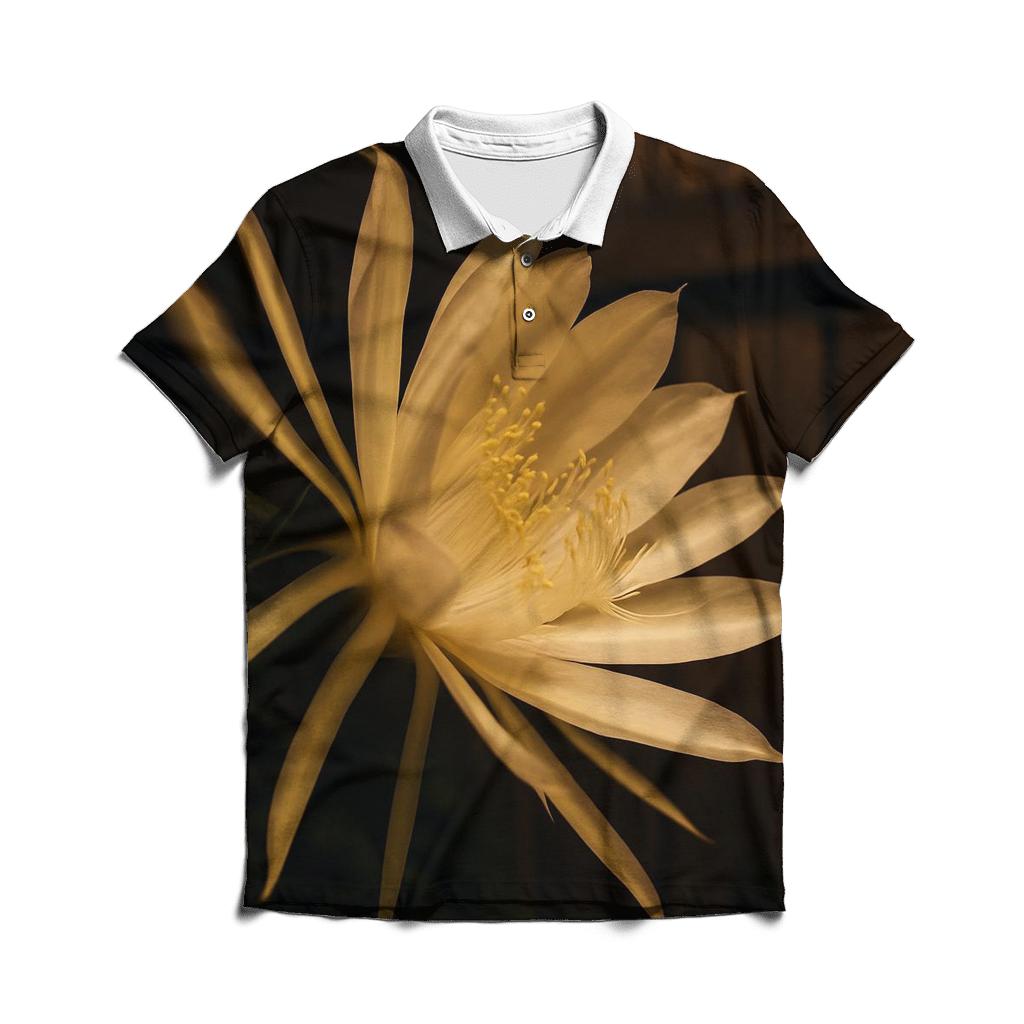 Night Blooming Cereus Opening Under Porch Light branded logo polo shirts