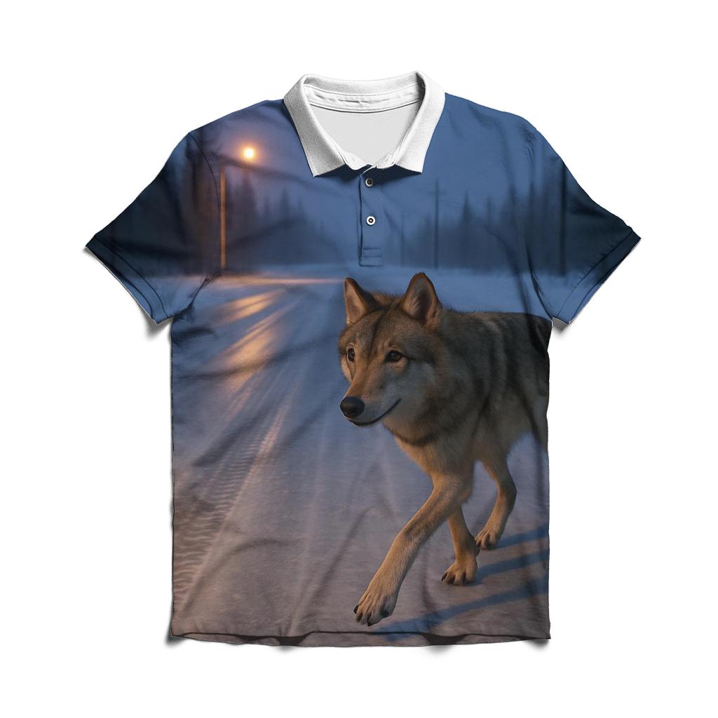 Taiga Wolf Crossing A Winter Ice Road stylish collar polo tees