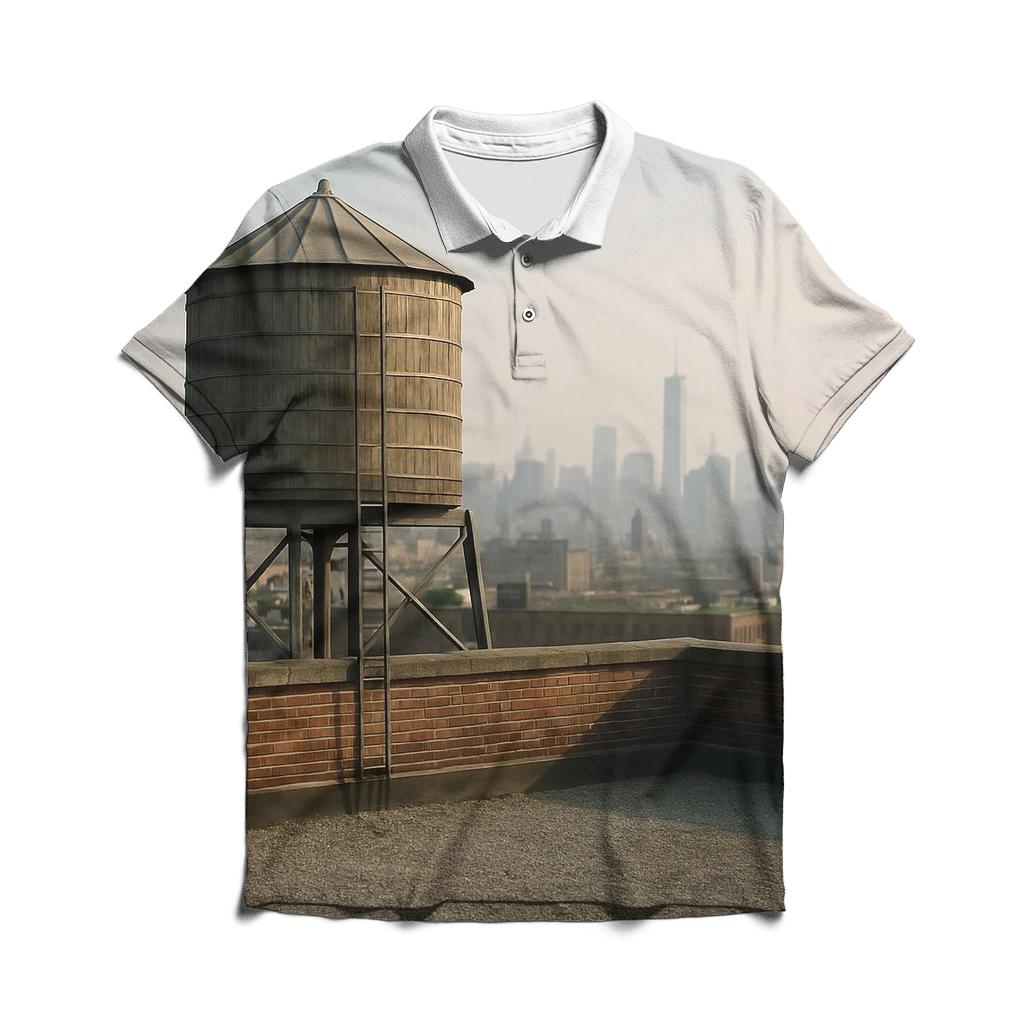 Harlem Rooftop Water Tower Over Downtown Haze casual sports polo shirts