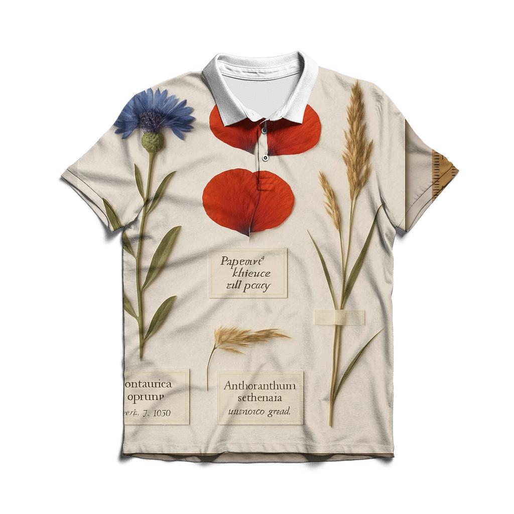 Pressed Wildflower Herbarium Page With Field Labels embroidered polo tops