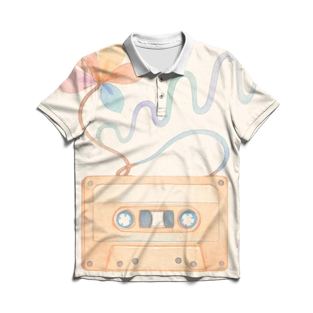 Watercolor Cassette Bloom custom polo shirts