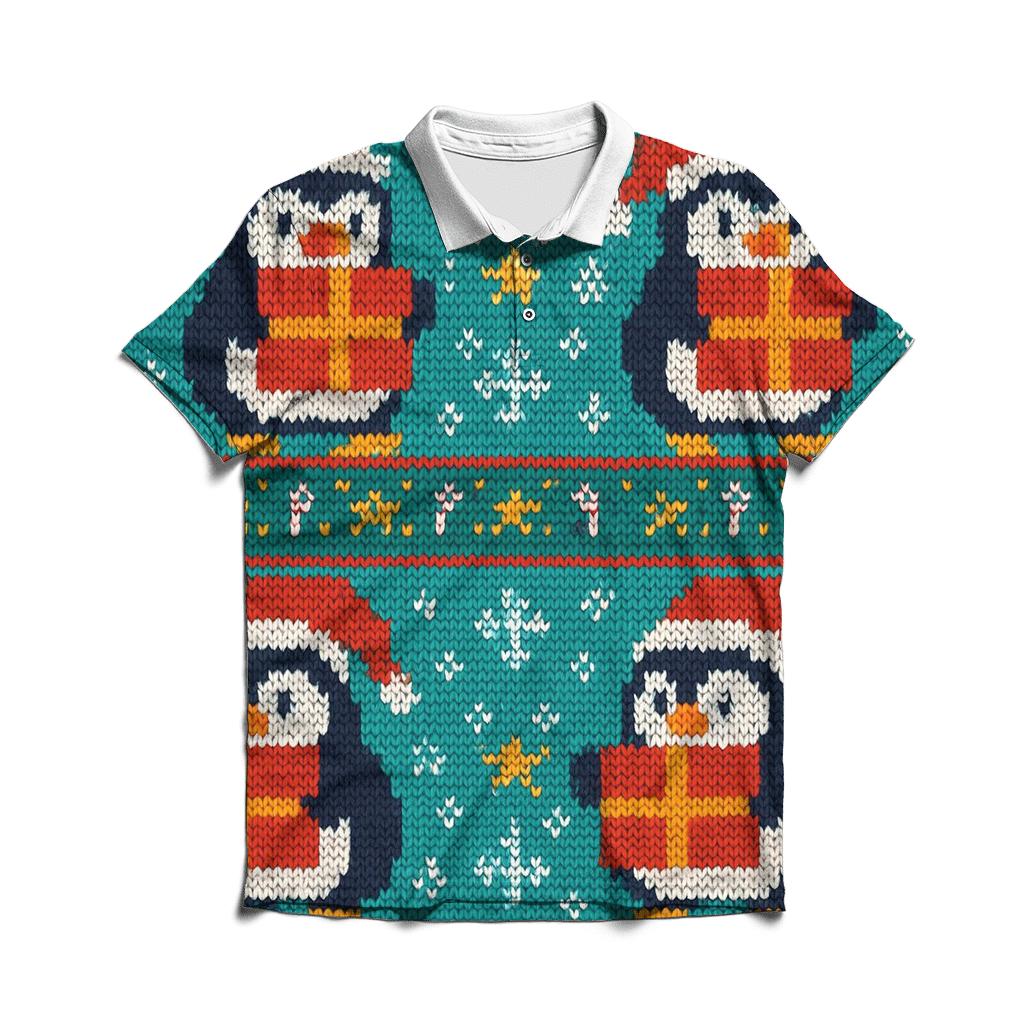 Polar Penguin Present Stack Design premium cotton polo shirts