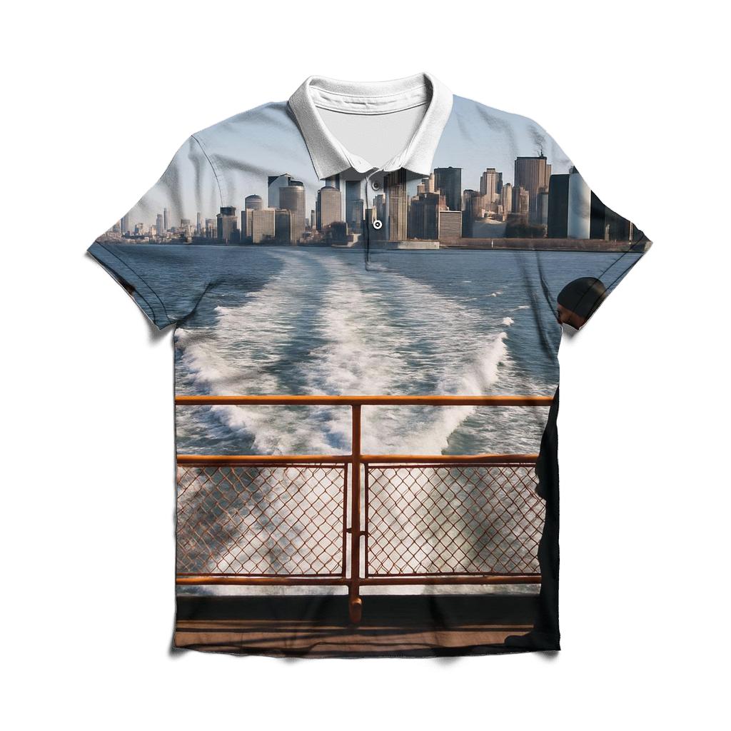 Staten Island Ferry Wake Framing Lower Manhattan embroidered polo tops