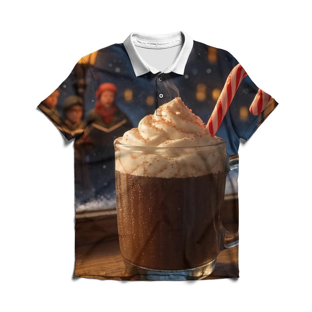 Snowy Window Cocoa And Distant Carolers personalized polo shirts