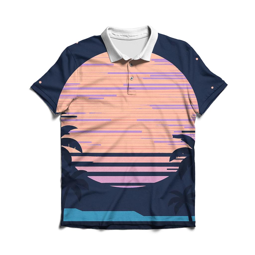 VHS Moonrise Scanlines premium cotton polo shirts