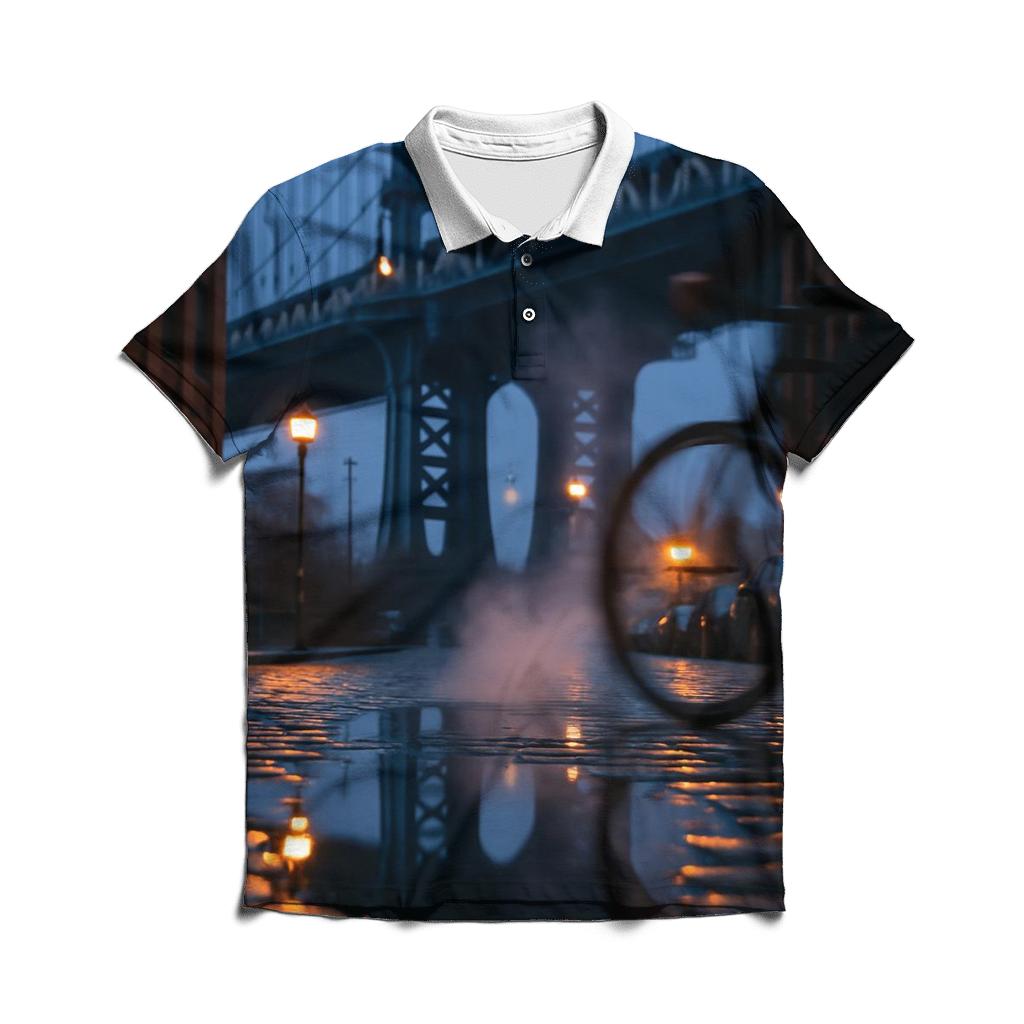 Rain Polished Cobblestones In DUMBO With Manhattan Bridge personalized polo shirts