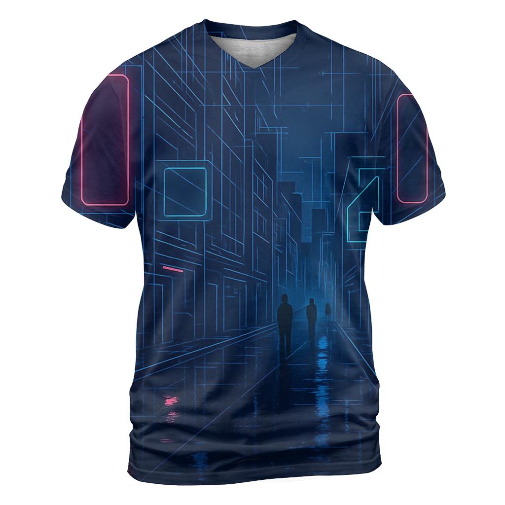 Neon Rain City Blueprint vibrant all-over design tees