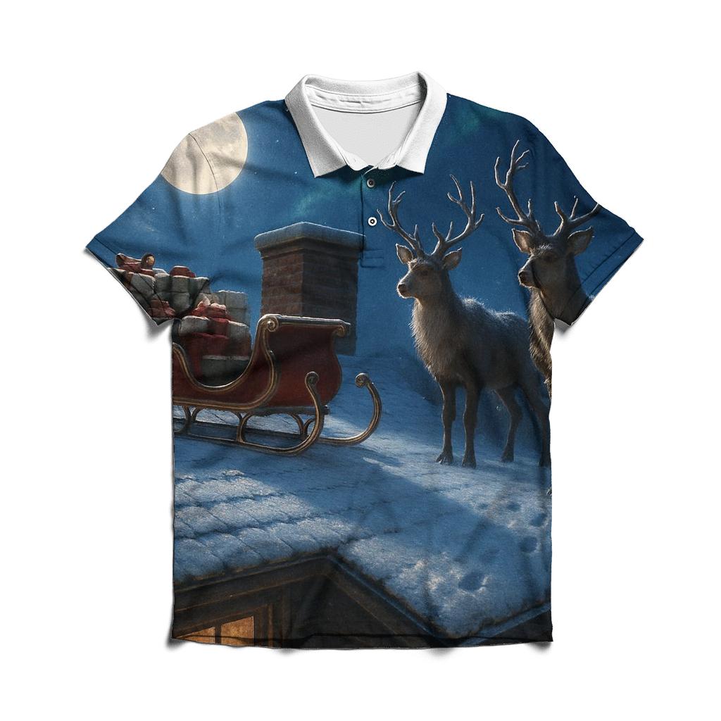 Midnight Sleigh On A Frosted Rooftop casual sports polo shirts