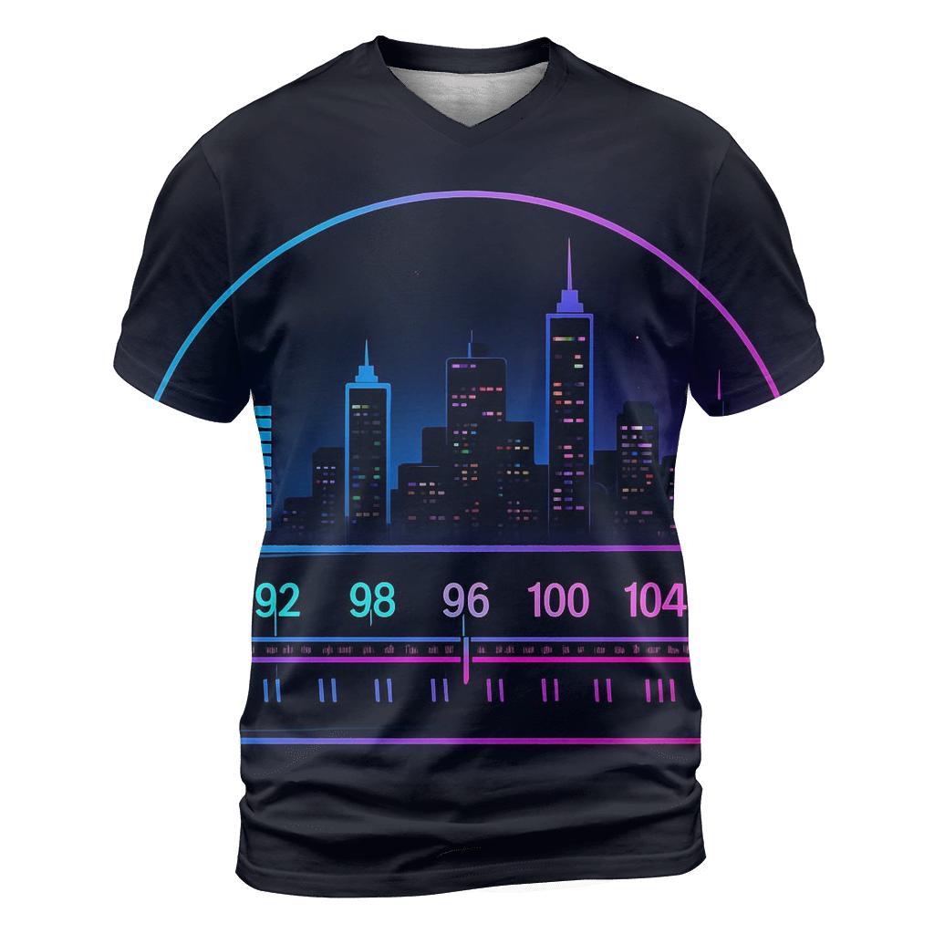 Neon Dial Skyline artistic all-over print tops