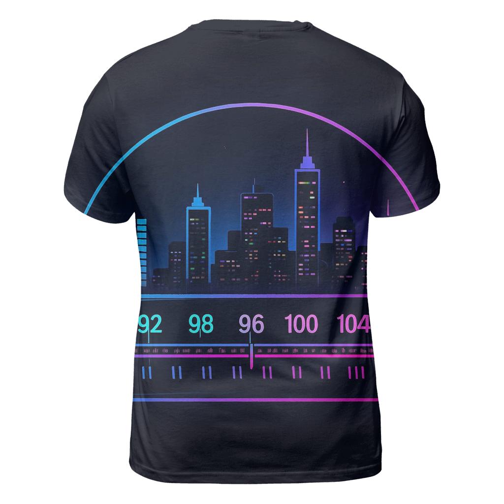 Neon Dial Skyline artistic all-over print tops