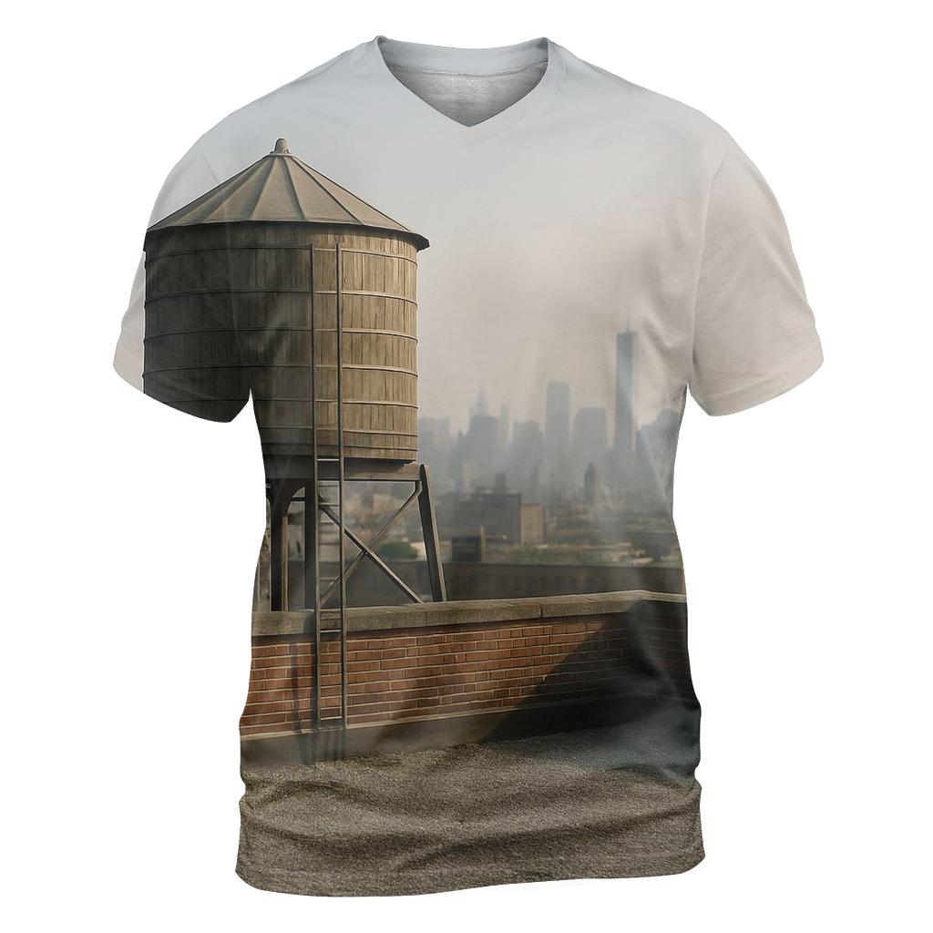 Harlem Rooftop Water Tower Over Downtown Haze creative print fashion shirts