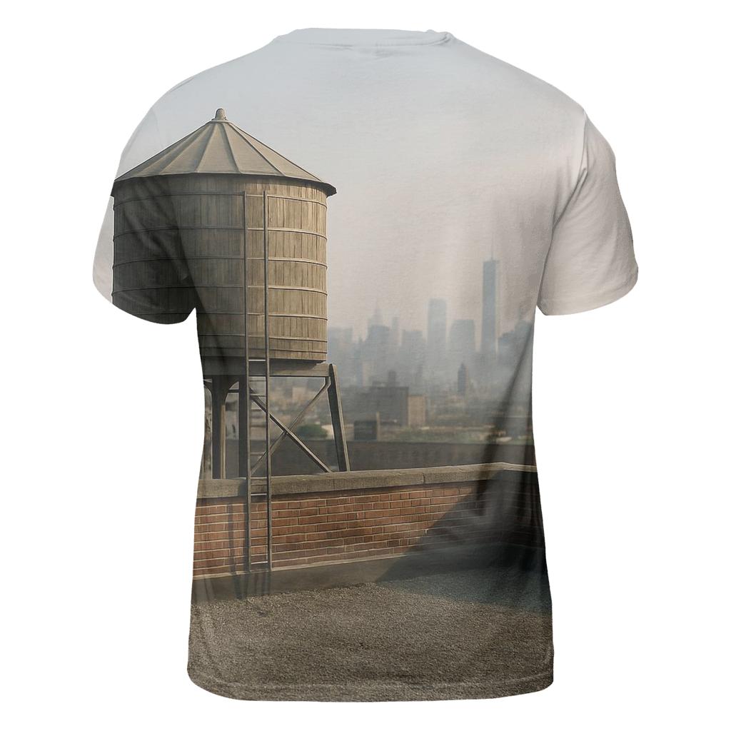 Harlem Rooftop Water Tower Over Downtown Haze creative print fashion shirts