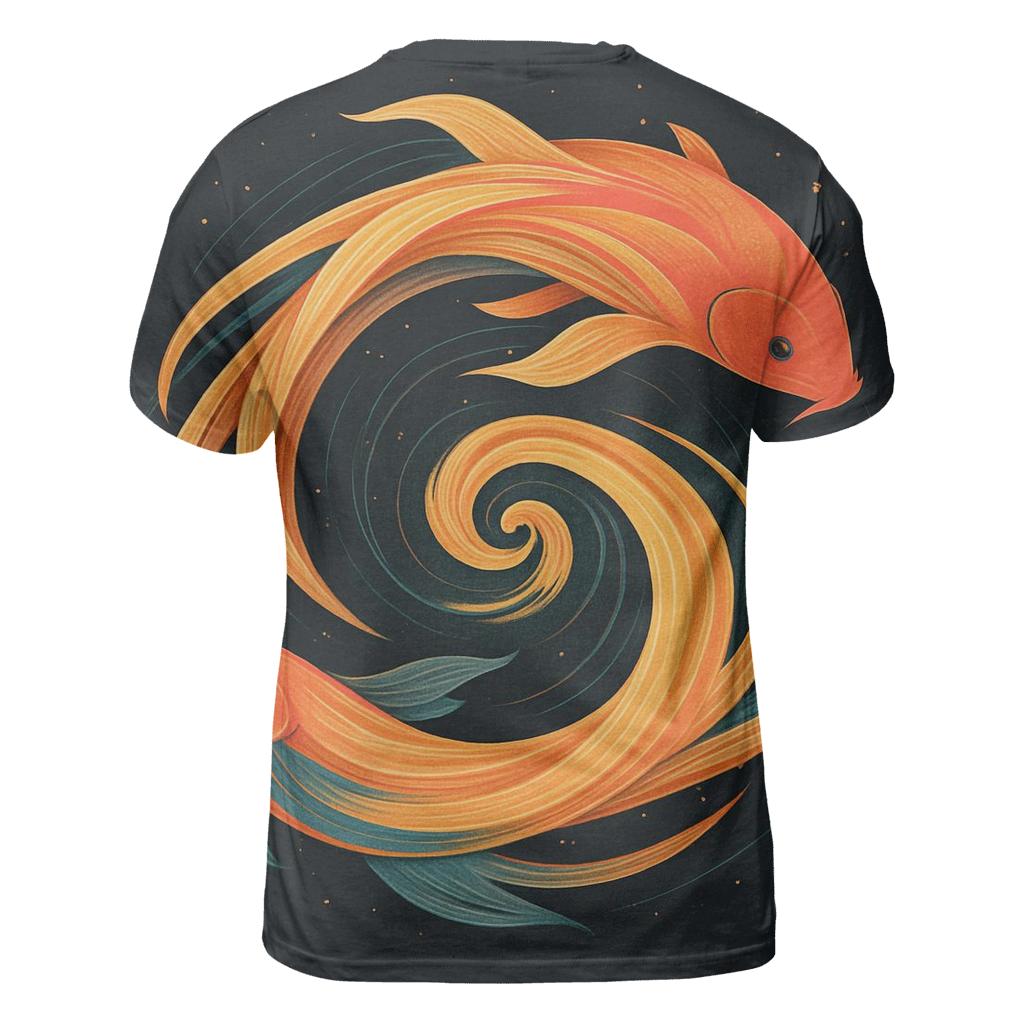 Solar Wind Koi Spiral vibrant all-over design tees