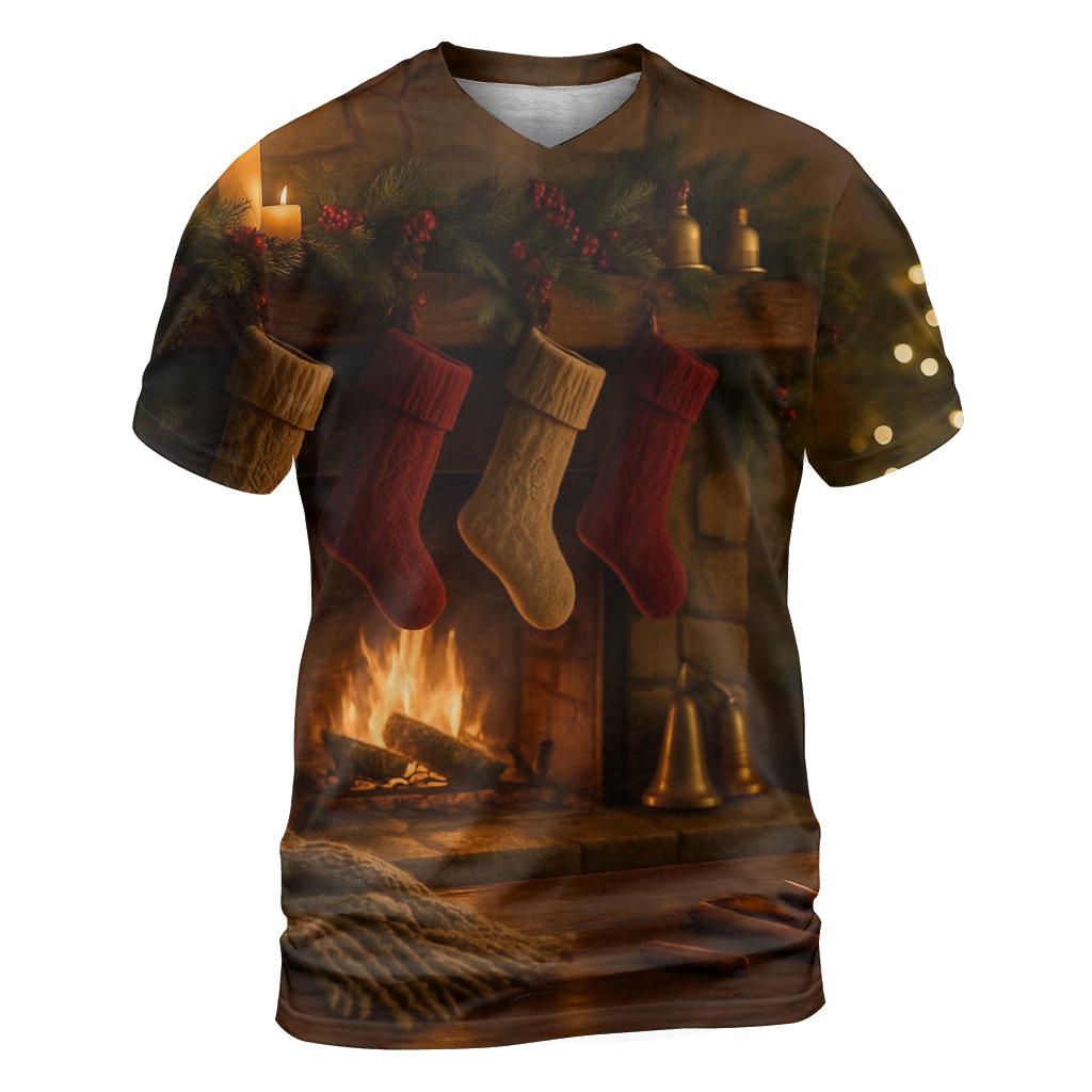 Candlelit Hearth And Evergreen Stockings trendy printed shirt styles