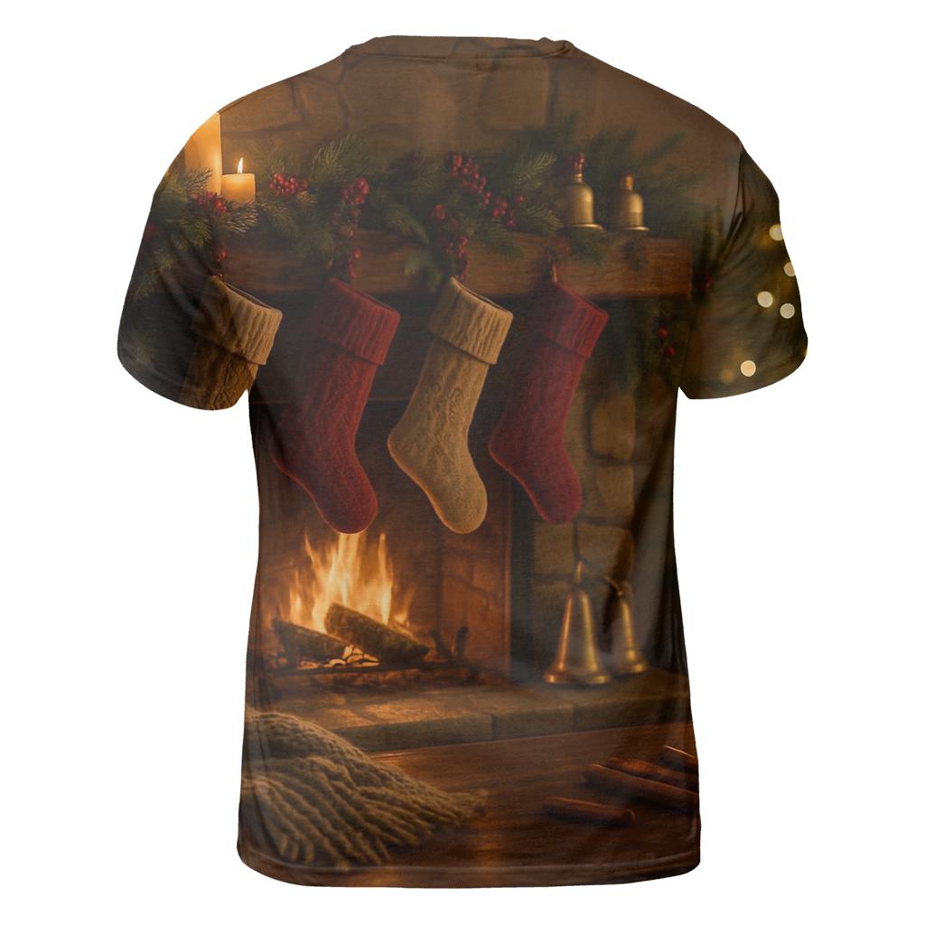 Candlelit Hearth And Evergreen Stockings trendy printed shirt styles