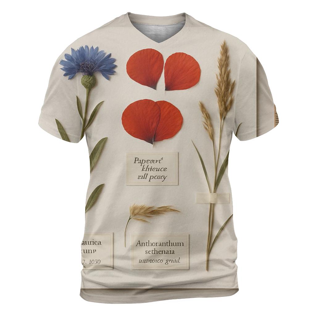 Pressed Wildflower Herbarium Page With Field Labels artistic all-over print tops