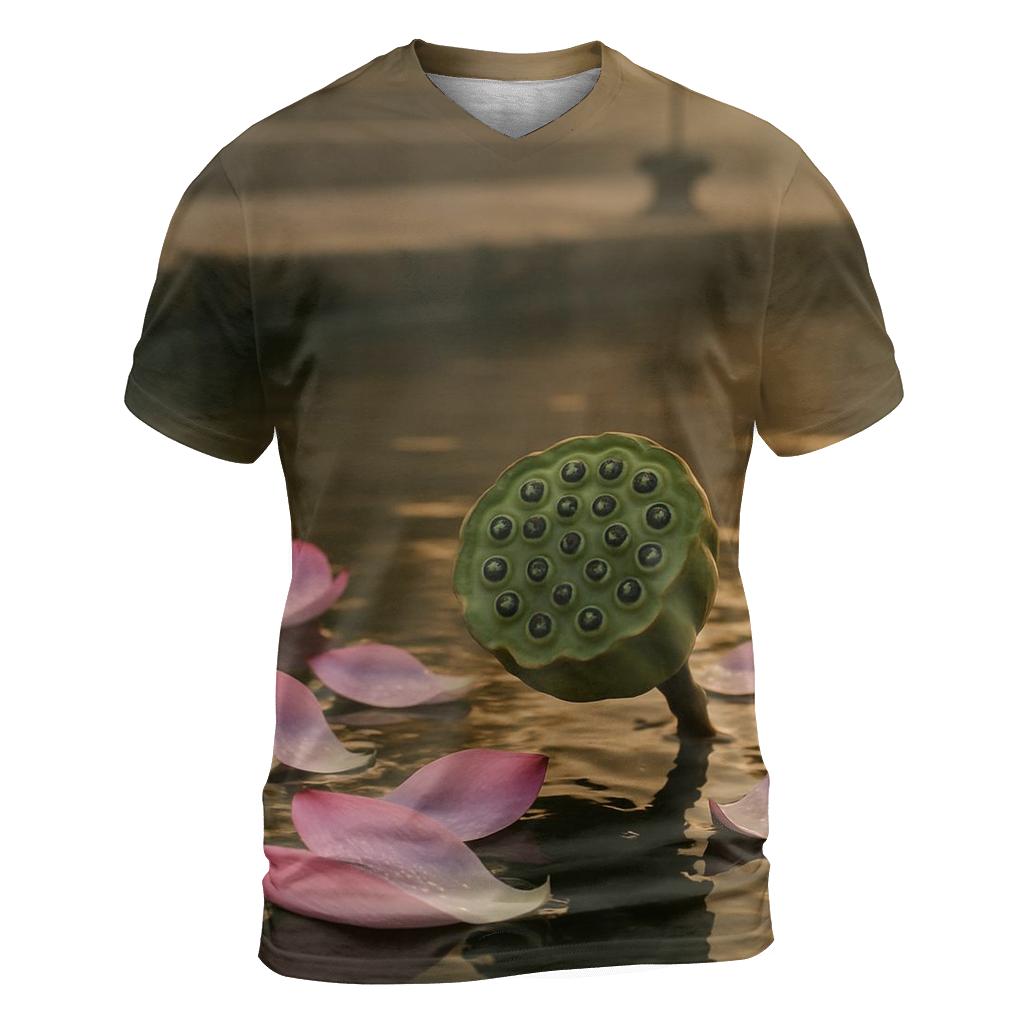 Lotus Seed Pod And Petals In Temple Pond Stillness artistic all-over print tops