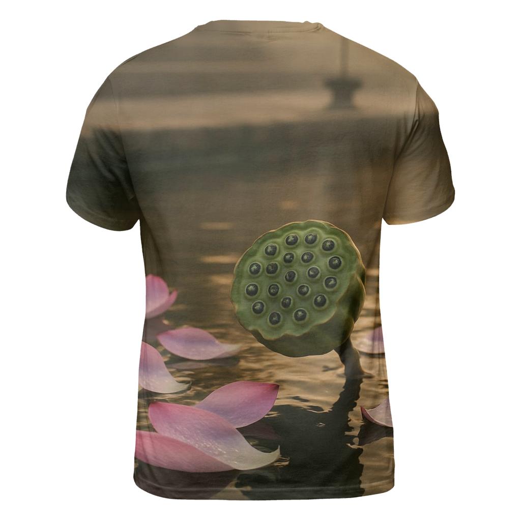 Lotus Seed Pod And Petals In Temple Pond Stillness artistic all-over print tops