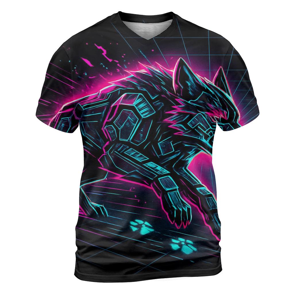 Neon Circuit Wolf Mirage Runner creative print fashion shirts